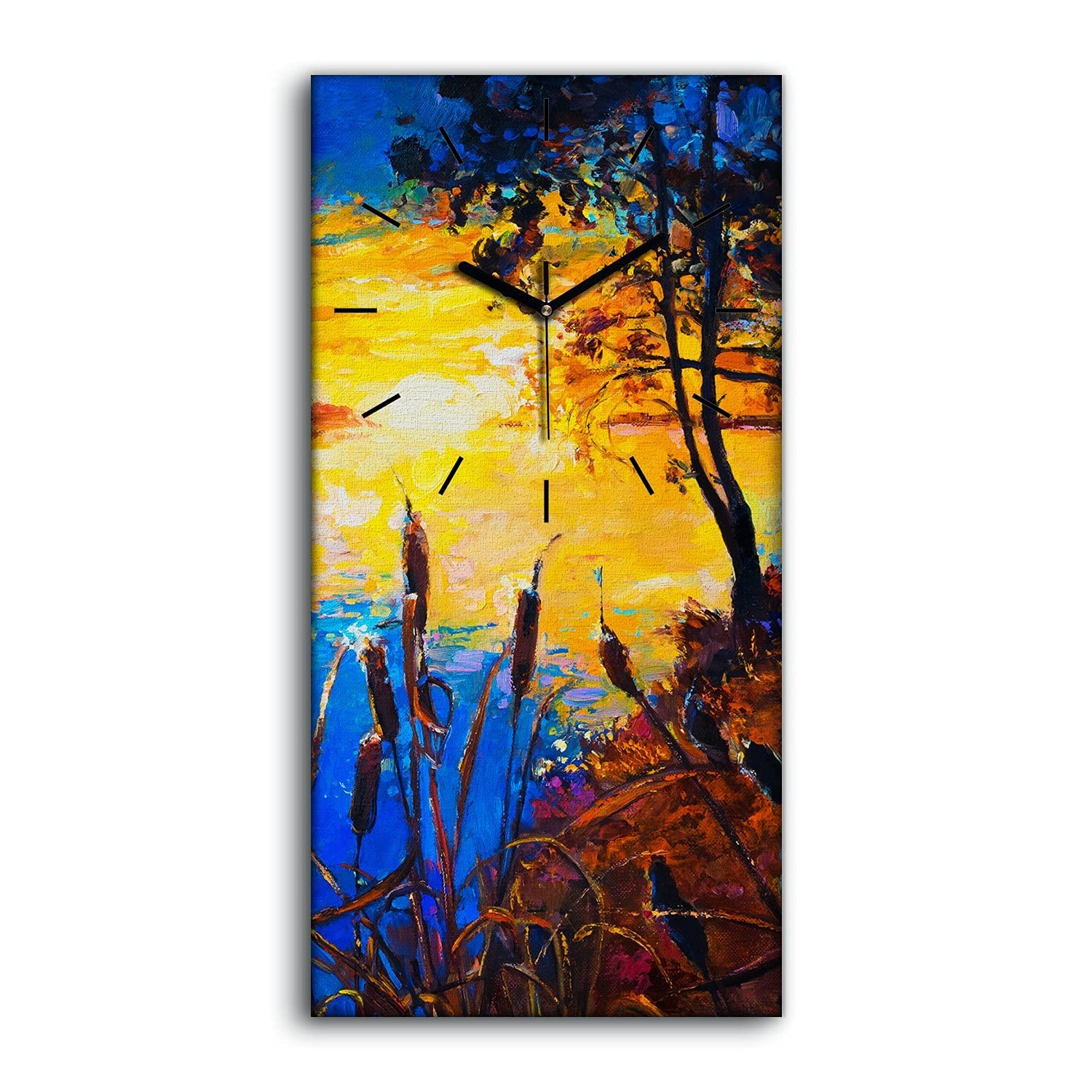 Horloge sur toile arbre d'eau abstrait art mural moderne 30x60
