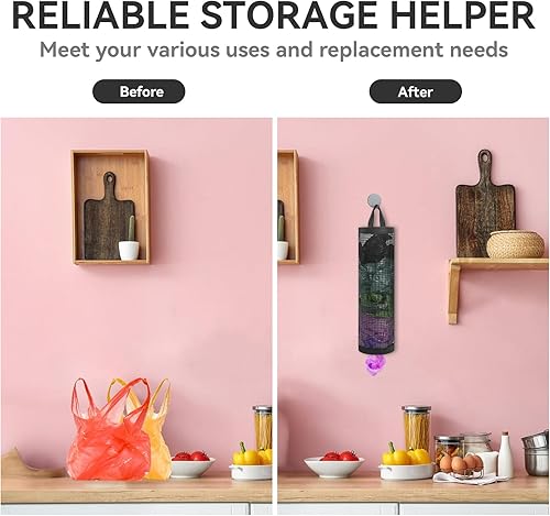 Miniatura 3 de Paquete de 2 soportes para bolsas de plástico, soporte para bolsas de plástico, dispensador de almacenamiento colgante de malla, organizador de