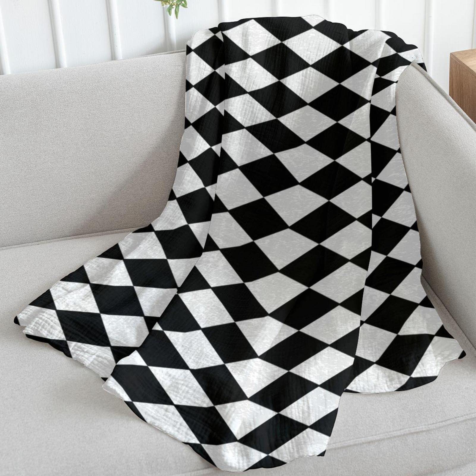 Coperta in pile con motivo tribale bianco e nero (10) per divano, divano o letto, accoglienti coperte morbide