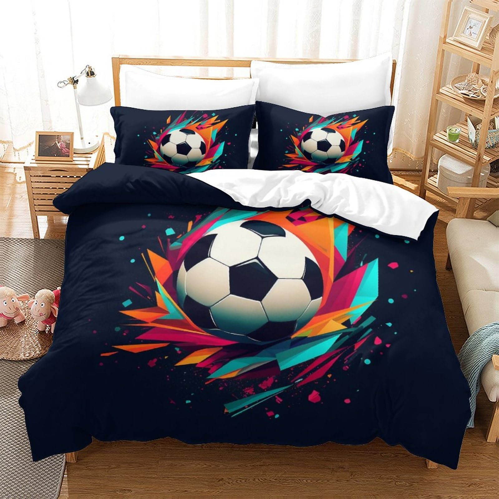 Parure de lit 3 pièces football super king en microfibre zippée pour lit 260x220