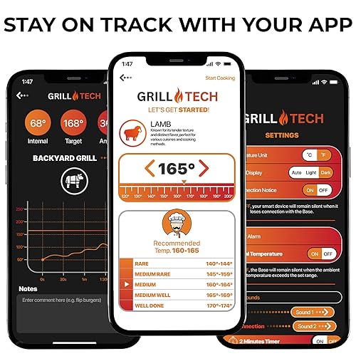 Miniatura 6 de Grill Tech - Termómetro inalámbrico para carne con Bluetooth, termómetro digital inteligente para parrilla con sonda de sensor doble, rango de 950