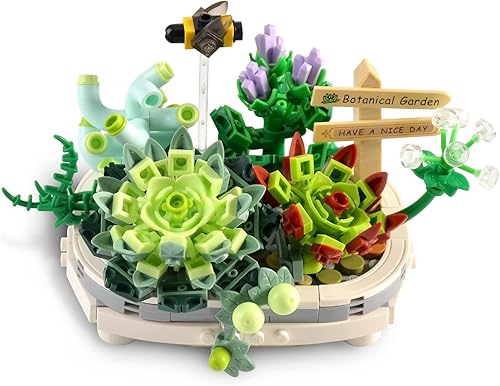 PinkBee Árbol bonsái 2021 Mini juego de bloques de construcción de flores suculentas, kit de juguetes de San Valentín, día de la madre, amor,