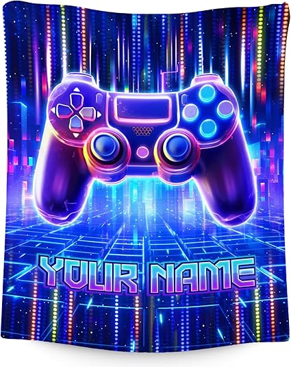 Mercuryelf Blanket for Boys Personalized Gaming Blankets Gifts - 4 Sizes Cozy Flannel Throw for Kids