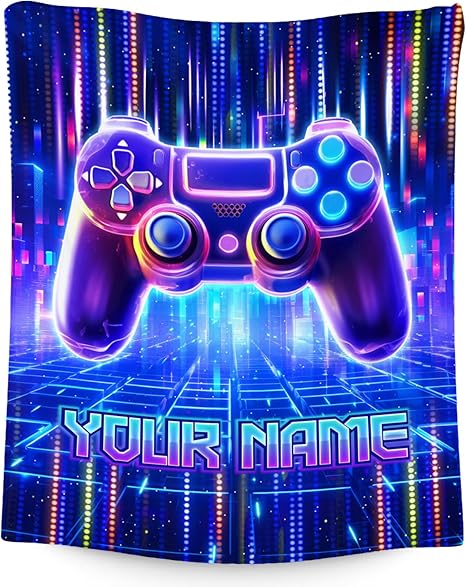 Mercuryelf Blanket for Boys Personalized Gaming Blankets Gifts - 4 Sizes Cozy Flannel Throw for Kids