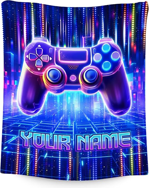 Mercuryelf Blanket for Boys Personalized Gaming Blankets Gifts - 4 Sizes Cozy Flannel Throw for Kids