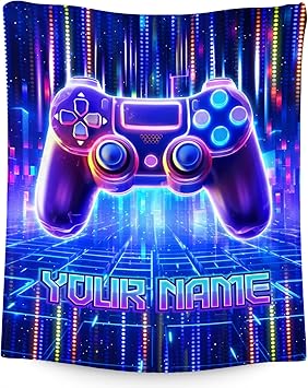 Mercuryelf Blanket for Boys Personalized Gaming Blankets Gifts - 4 Sizes Cozy Flannel Throw for Kids