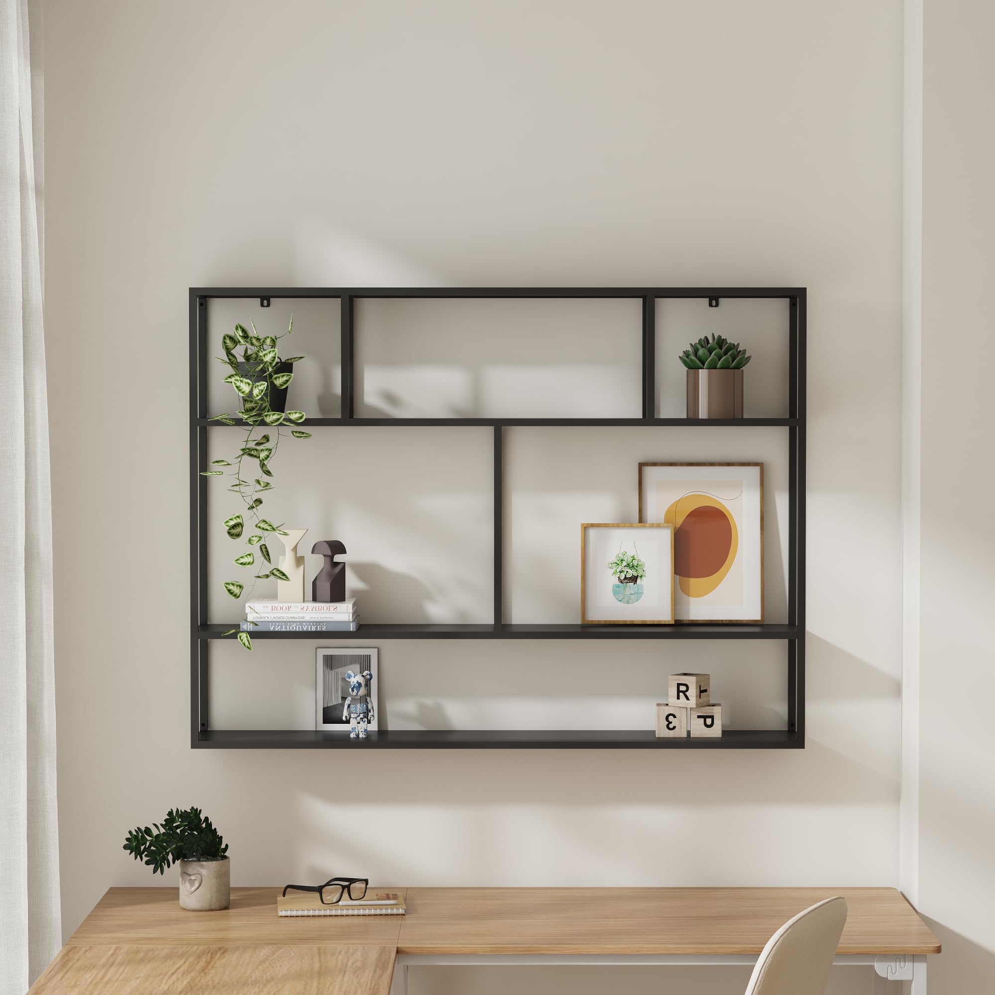 [en.casa] Scaffale da Parete con Scomparti Aperti Scaffale Pensile in Acciaio Mensola da Muro Libreria da Parete Stile Industriale 90 x 120 x 18 cm - Nero, opaco