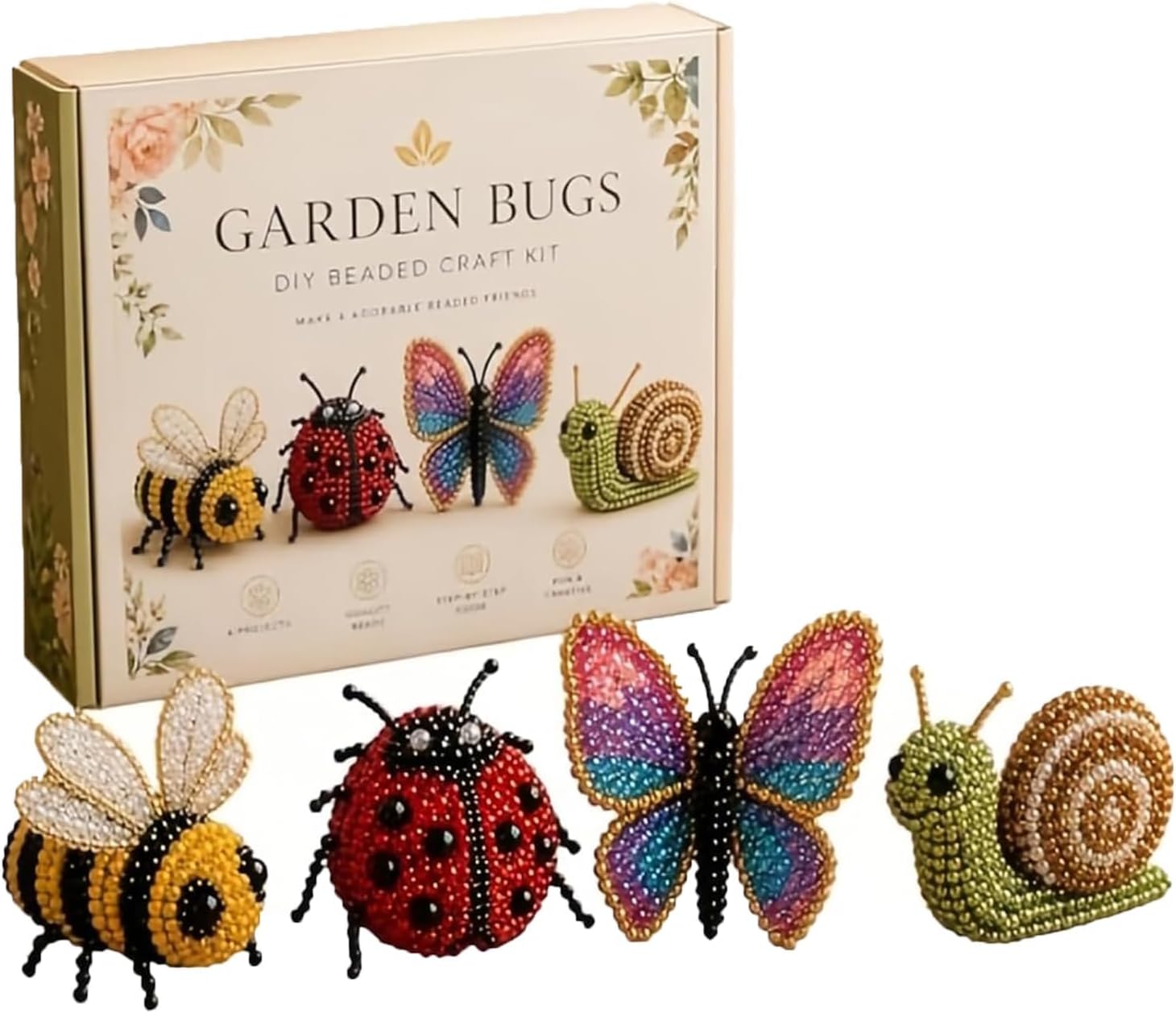 3D Beaded Animal Craft Kit for Adults, Cute Animals Beading DIY Kit for Beginners & Craft Enthusiasts with Colorful Beads and Instructions (Garden Bugs)