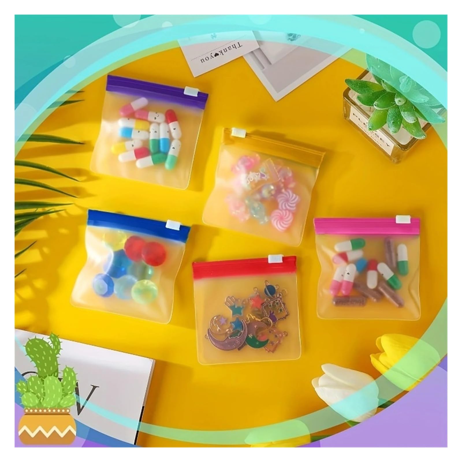 Lot de 20 pochettes à pilules réutilisables en EVA transparent avec fermeture éclair pour médicaments et suppléments vitaminés (orange)