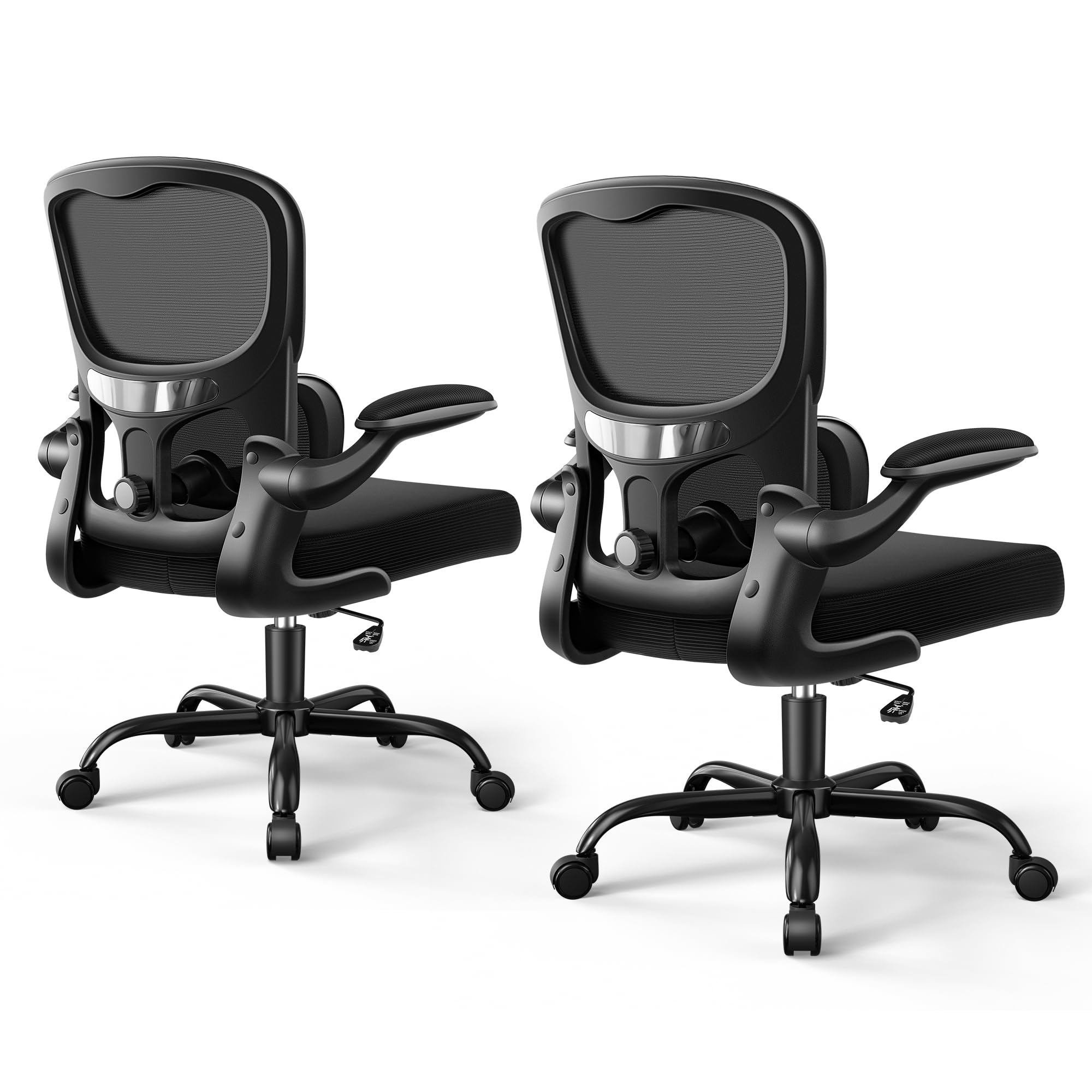 ALLGOD Ergonomic Office Chair, Breathable Mesh Ergonomic Desk Chair with Adjustable Lumbar Support, Flip-up Armrests, Computer Chairs Comfortable for Home, Office, Work, 300lbs, Black (2Pack)