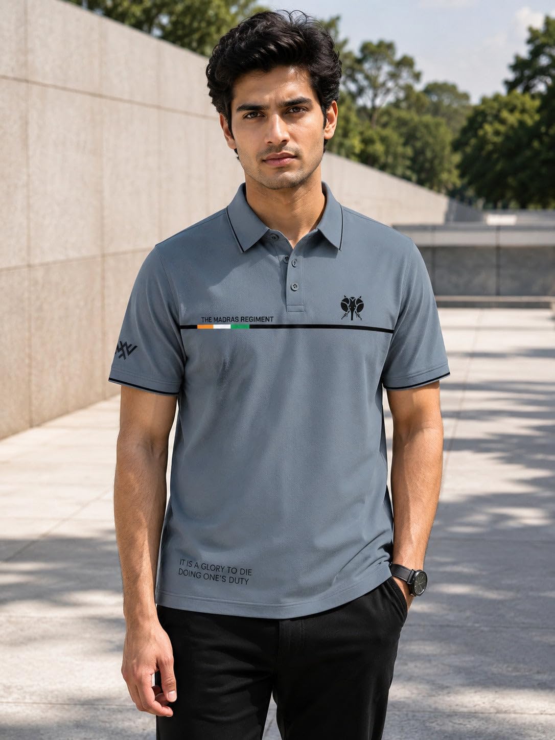 warriorworld Madras Regiment Print Polo - Black-picture-44