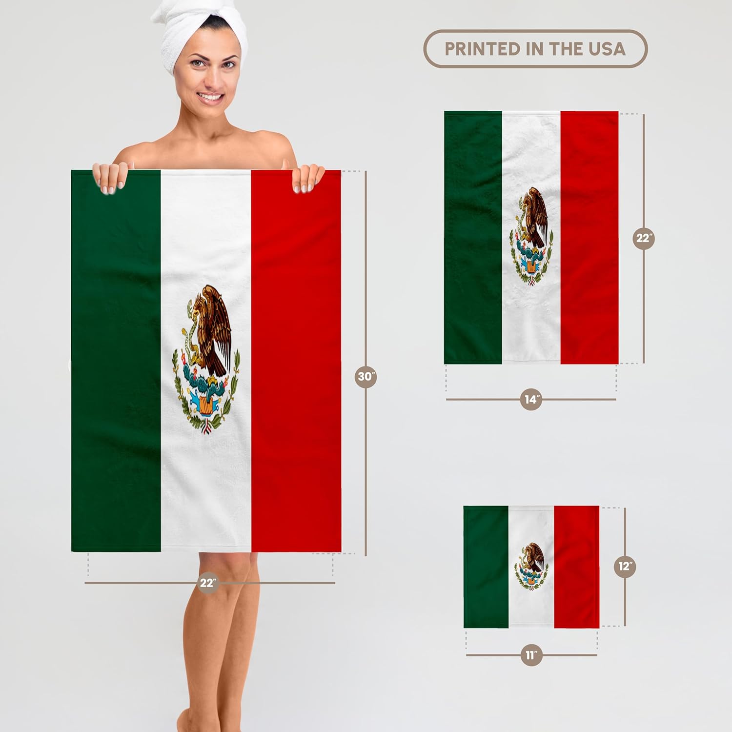 3dRose Mexican Flag 22x30 Bath Hand Pool Towel