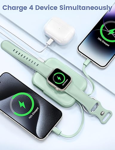 Miniatura 4 de RORRY Cargador portátil para Apple Watch, cargador inalámbrico de 5000 mAh con cable integrado, llavero de viaje para Apple Watch