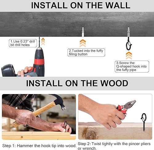 Miniatura 7 de 24 ganchos atornillables para tira de luces al aire libre, ganchos de luz para colgar al aire libre, cesta giratoria para colgar en el patio,