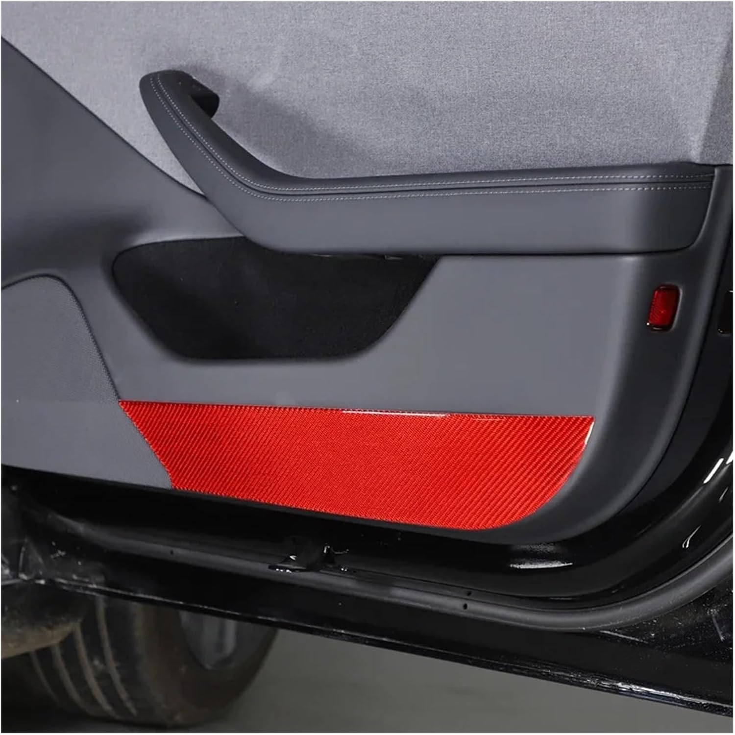 Compatible With Tesla Model 3 2023 2024 Soft Carbon Fiber Car Interior Door Kick Panel Trim Sticker Car Accessories(Red-2)