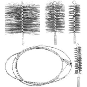 5 Piece Stove Pipe Brush Set Fireplace Cleaning Set with 3 m Flexible Push Rod 30 mm 50 mm 80 mm 150 mm Stove Pipe Brushes Chimney Sweep Brush for Fireplaces Boiler Cleaning