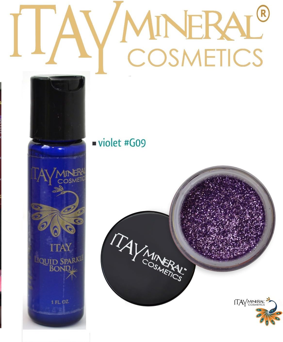 Itay Mineral Cosmetics Liquid Sparkle Bond (Glitter Eye Glue)+ Eye & Face Glitter Powder G9 Violet
