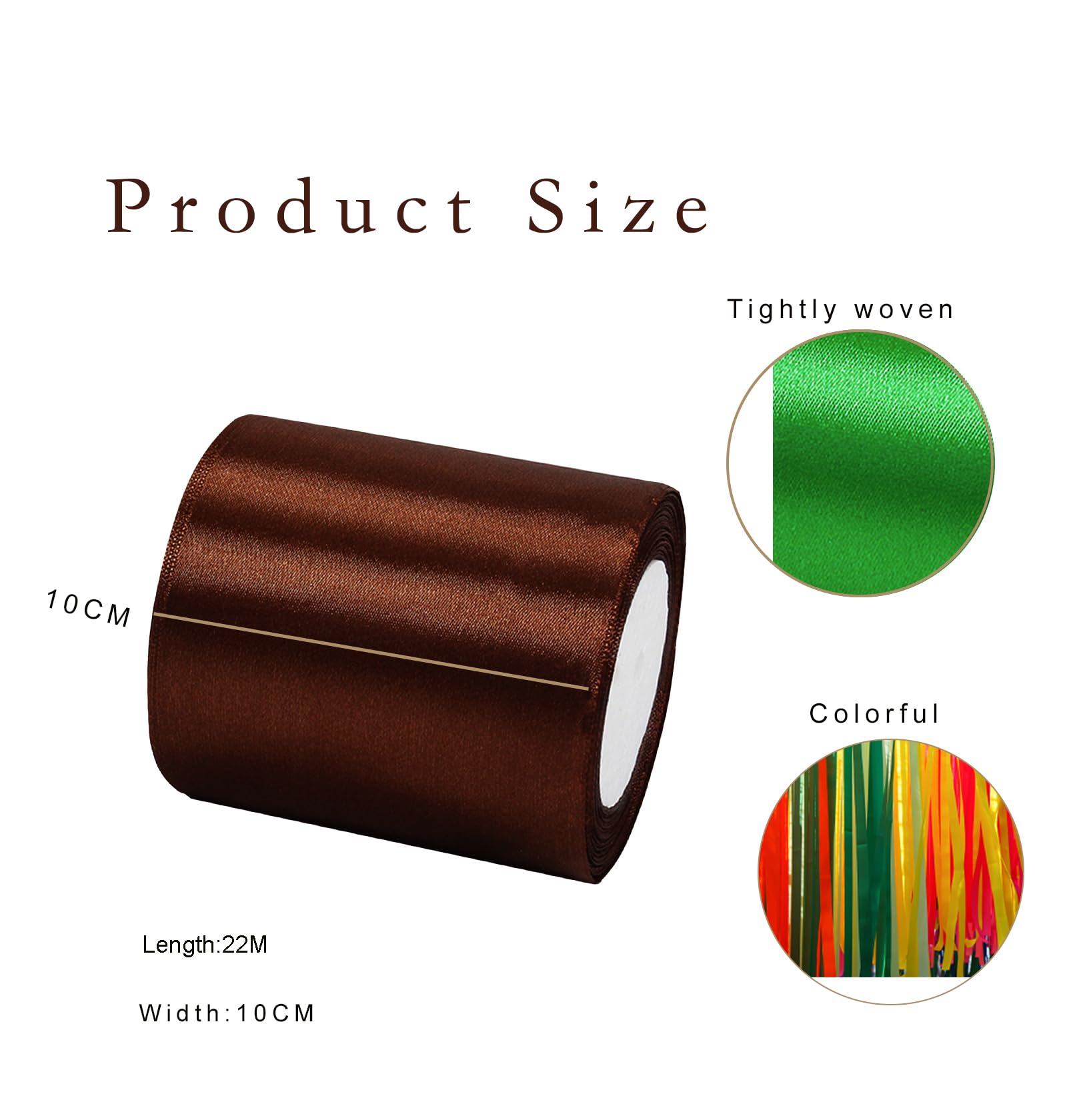 Wide Coffee Ribbon 100mm Satin Ribbons for Gift Wrapping 22m 3.9Inch Cake Ribbon Silk Thick Ribbons Coffee for Crafting,Christmas,Wedding Car,Hair Bows,Bouquets,Party,Cake Decorations - Image 2