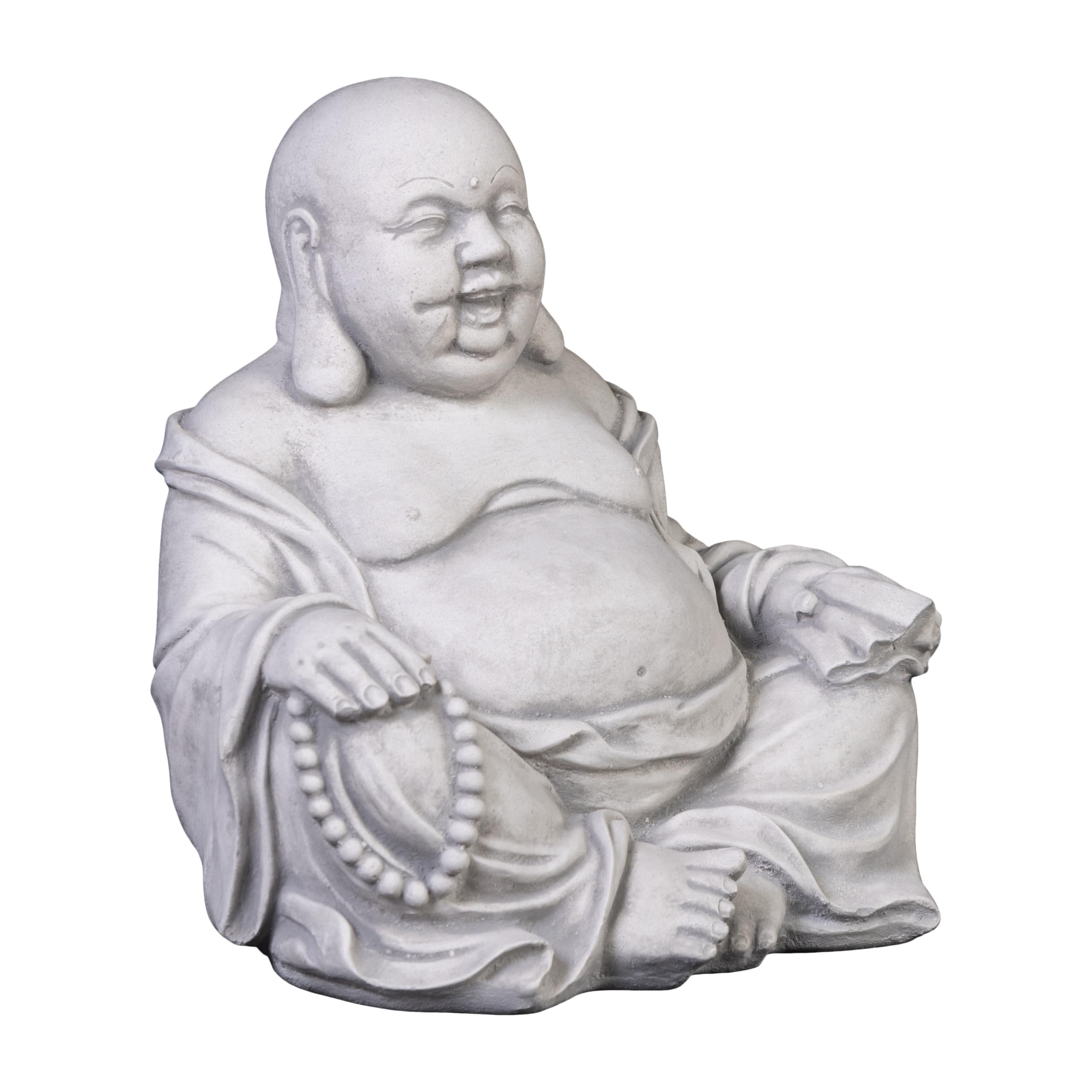 gartendekoparadies.de Laughing Buddha Monk, stone figure, H. 23 cm, 8 kg, gray, frost-proof made of cast stone for outdoor use