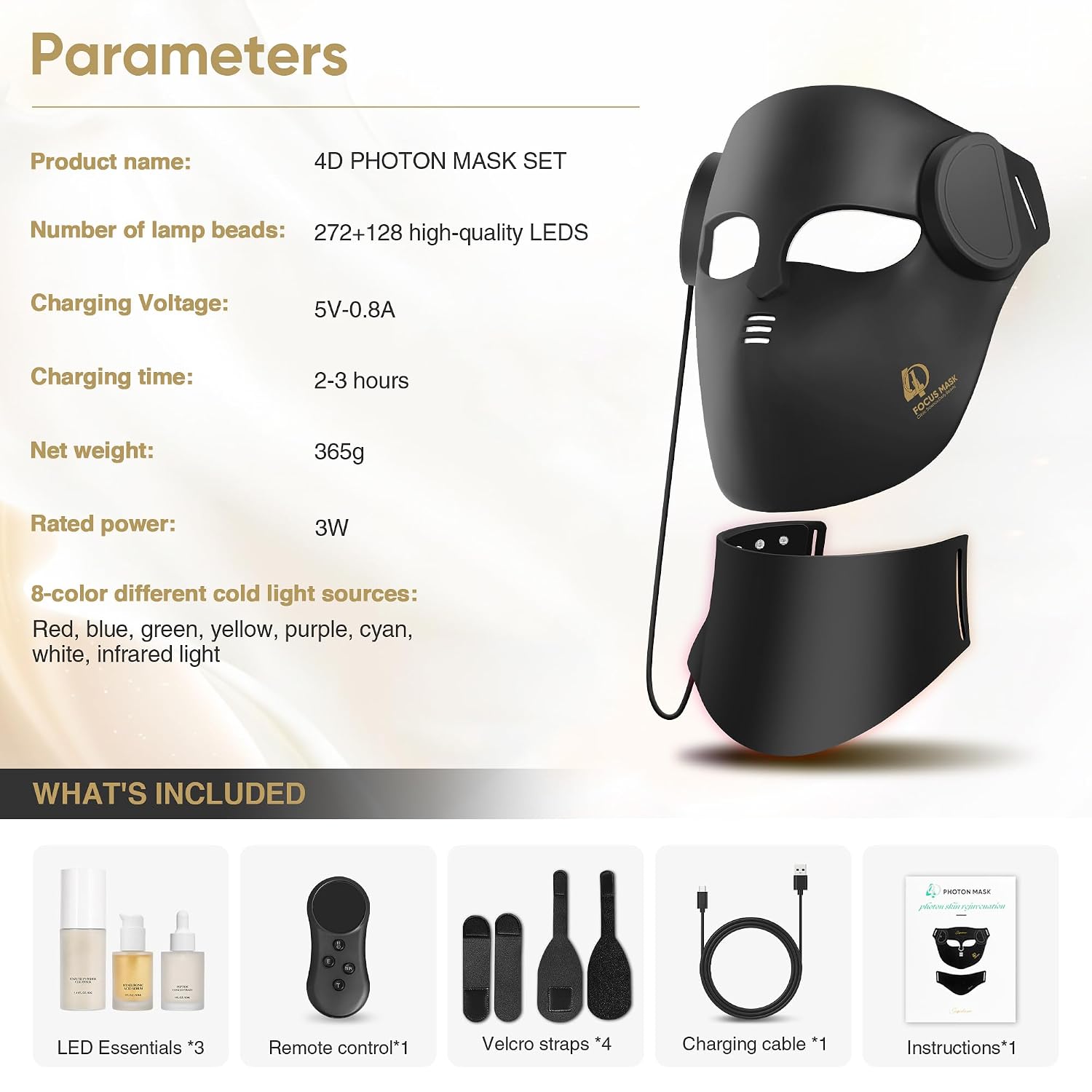 4D Contour-Fit LED Light Therapy Mask for Face & Neck, Red Light Therapy Mask with 7 Colors & NIR Light, Rechargeable Cordless Facial Mask for At-Home Skincare, Black thumbnail