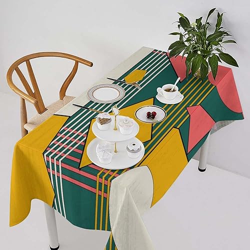 Miniatura 31 de Mantel retro moderno de mediados de siglo, diseño de colores retro de los años 50, resistente al agua, mantel lavable para cocina, comedor, fiesta