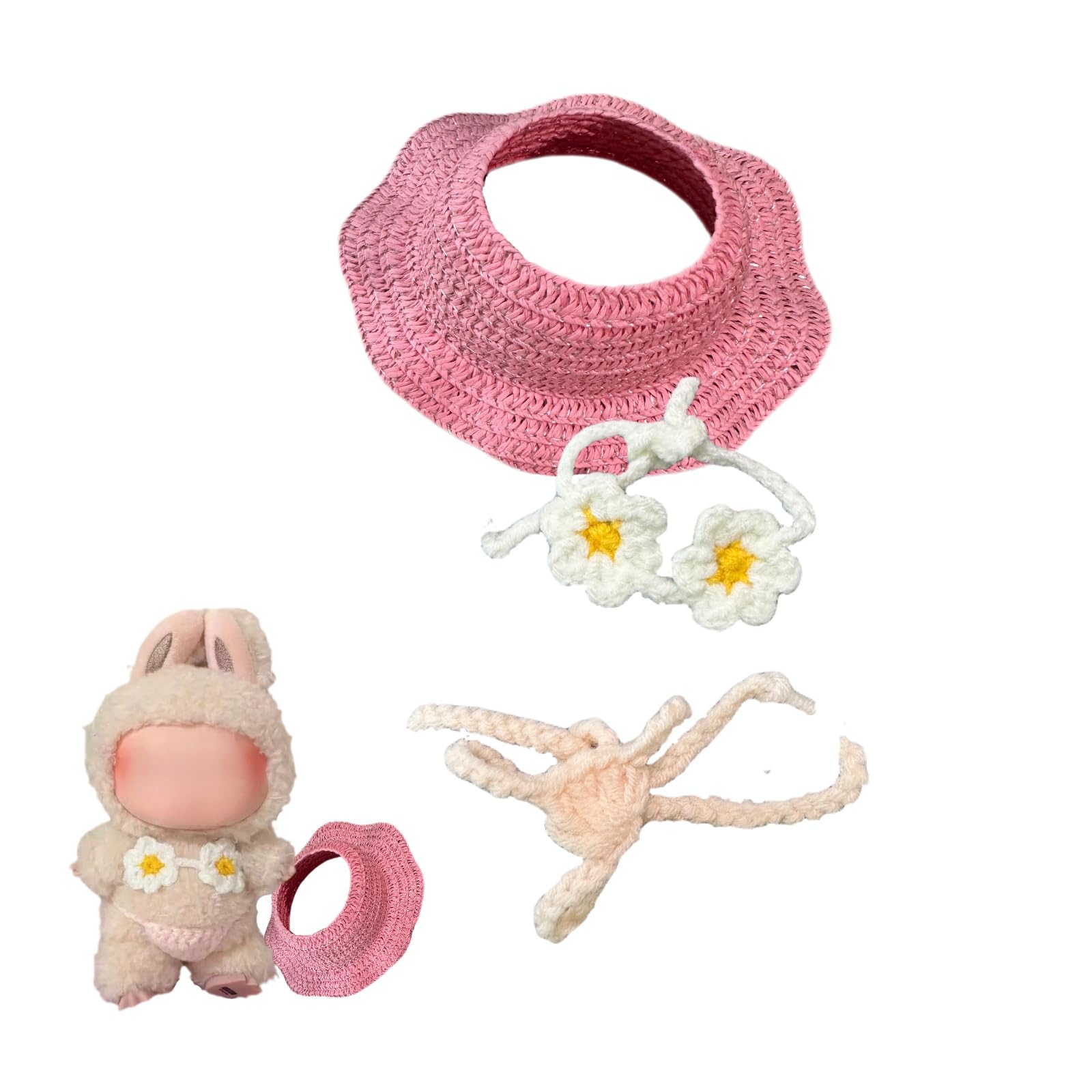 ZMaglorian Summer Outfit for 17 cm Plush Toy with Bikini and Pink Straw Hat