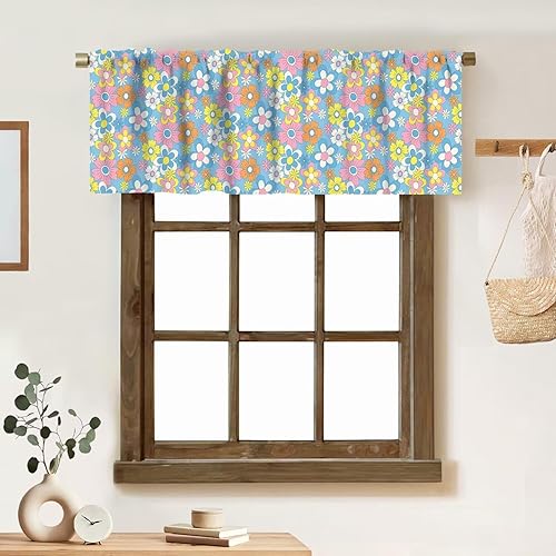 Miniatura 7 de Cortina de cenefa floral de los años 70, diseño retro con estampado de flores amarillas y verde lima, estilo de los años 70 y 60, cenefa con 70