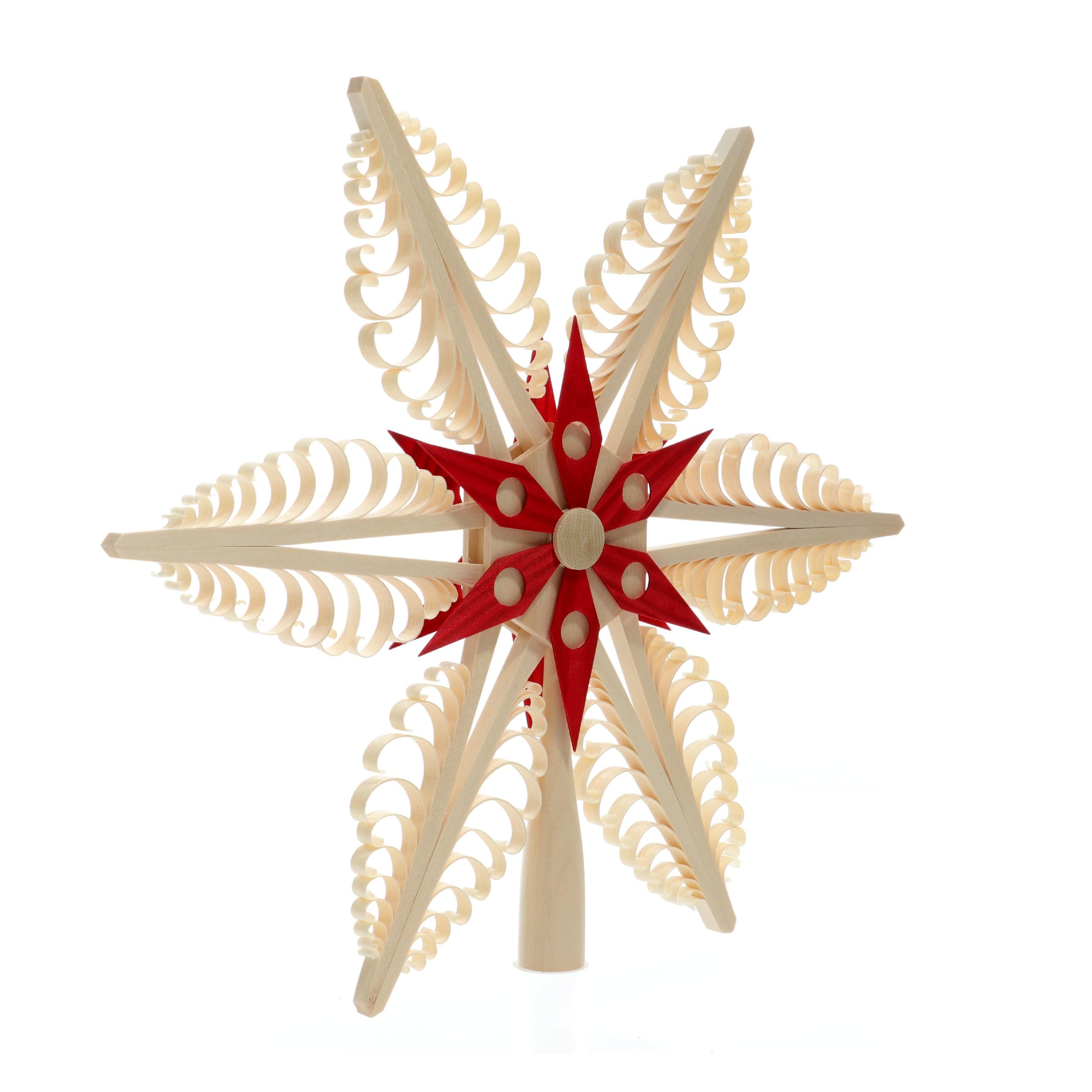 Rudolphs Schatzkiste Baumschmuck Christbaumspitze Mitte mit Holzstern Rot (Beidseitig) BxHxT=31x31x4cm NEU Weihnachten Christbaum Baum Spitze Holzschmuck Holz Seiffen Erzgebirge Dekoration