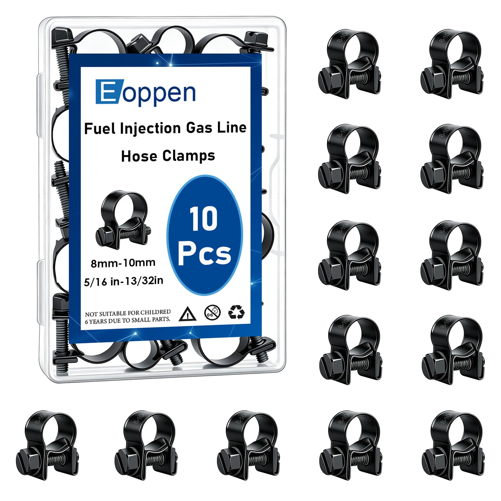 8-10mm Fuel Injection Hose Clamps, 5/16 Inch-13/32 Inch Black Fuel Injection Gas Line Hose Clamps for Diesel Petrol Pipe