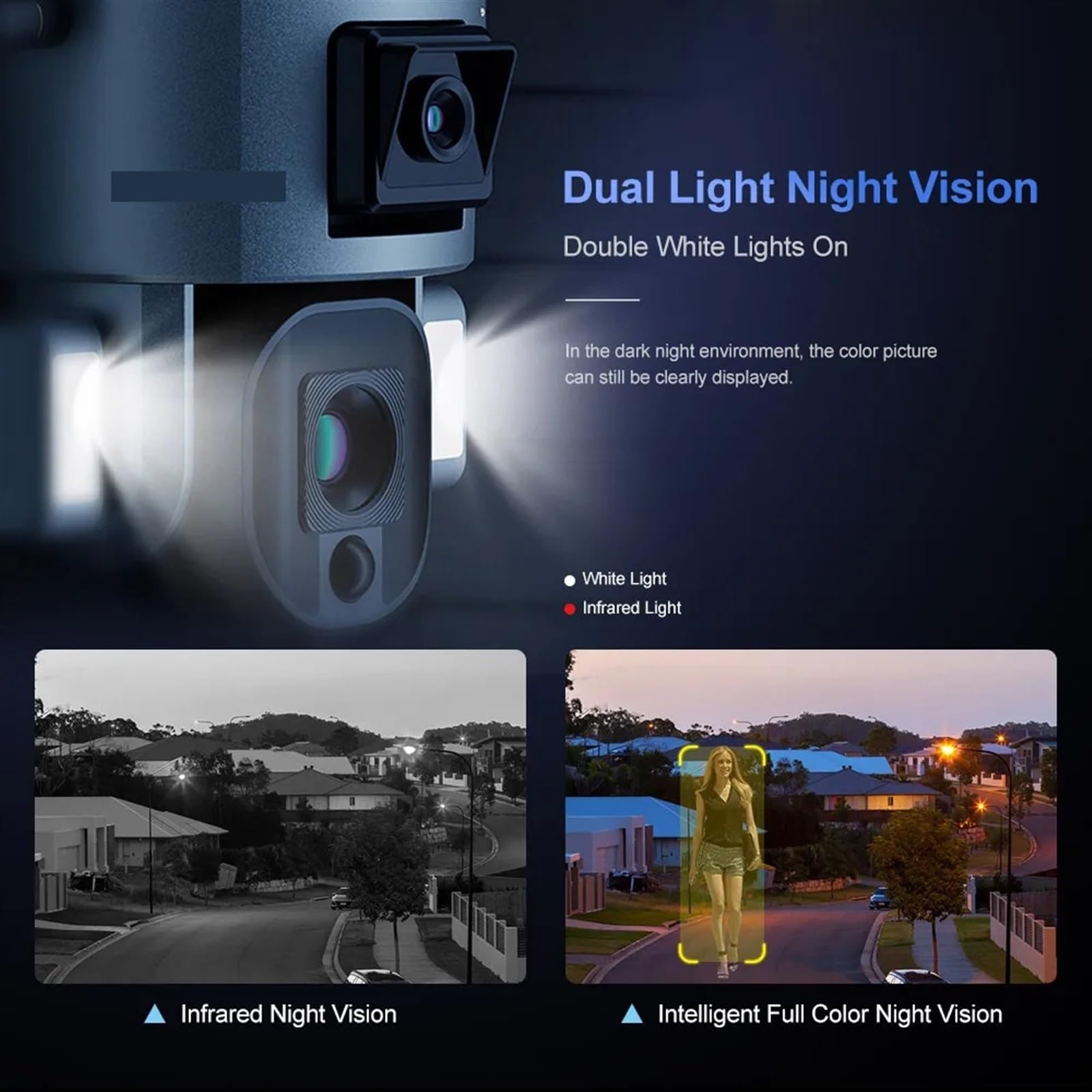 cámara de seguridad gran angular, Cámara de seguridad Solar 4K HD de doble lente for exteriores, Zoom óptico 10X, Wifi, seguimiento automático, Audio bidireccional, batería con diseño de amplificador