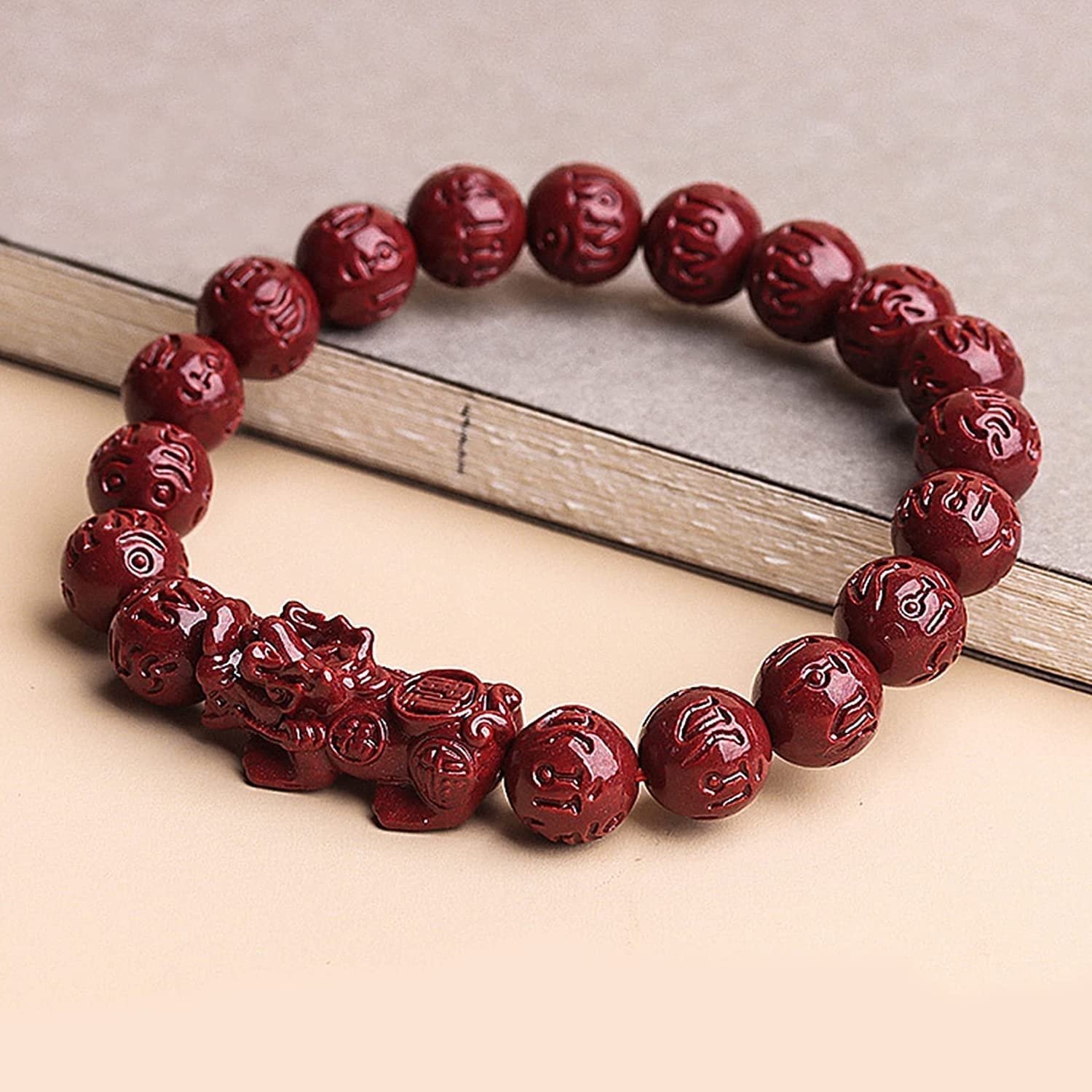 Pulsera Pulsera de Piedra Natural Cinabrio Pulsera Pixiu Pulsera for Mujeres Hombres Feng Shui Pulsera Amuleto Riqueza Prosperidad Buena Suerte Pulsera 10 mm Chakra Piedra Cuentas Talismán Pulsera