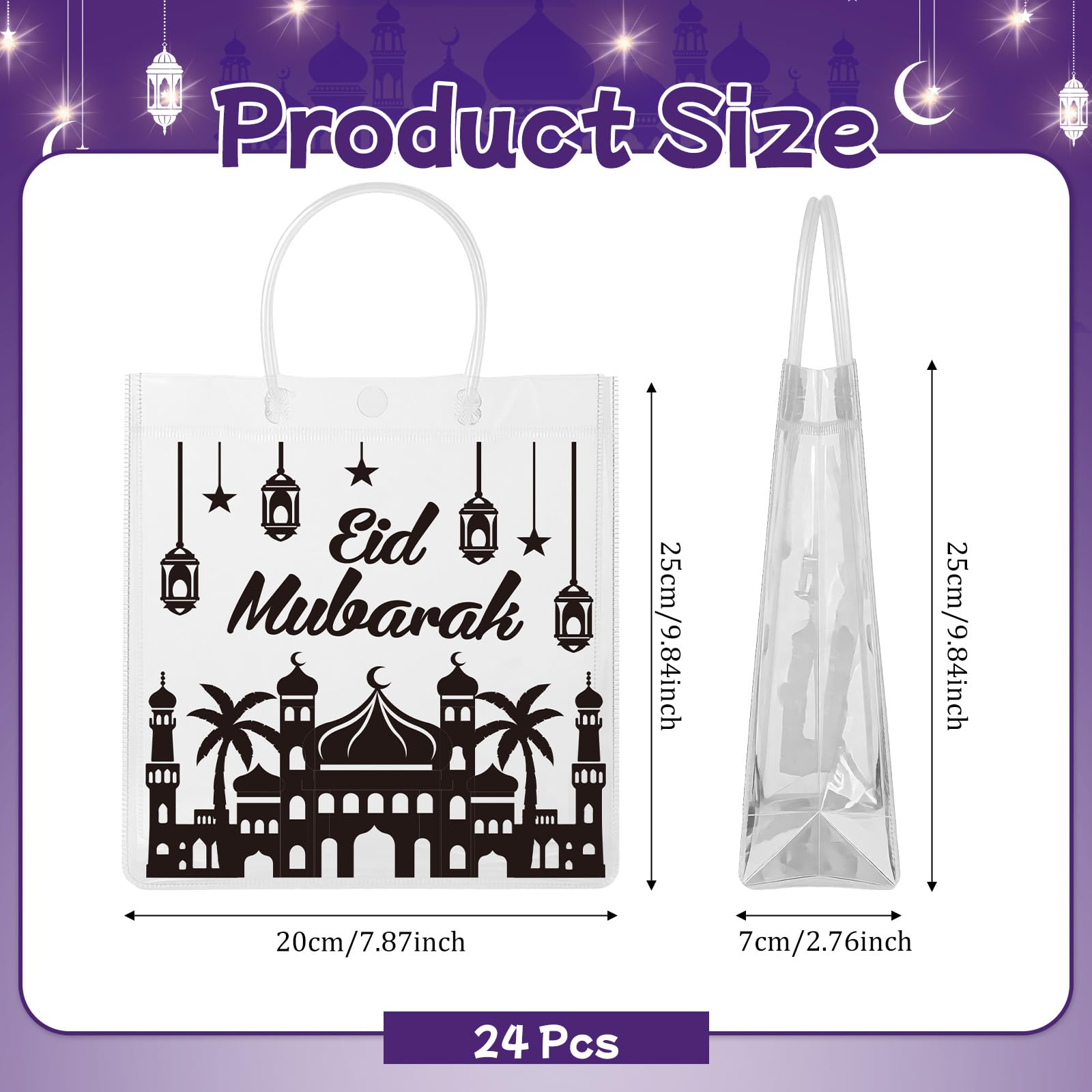 Cinrobiye 24 Pack Ramadan Mubarak Reusable Gift Bags Eid Treat Bags for Kids Classroom Party Favors Non Woven Tote Bags for Candy Eid al Adha Decorations