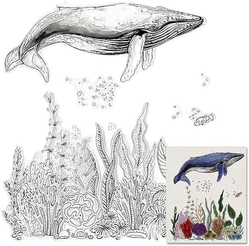 Sellos transparentes de peces marinos para hacer tarjetas, sellos de silicona transparente de ballena colosal del mundo oceánico para cardar,