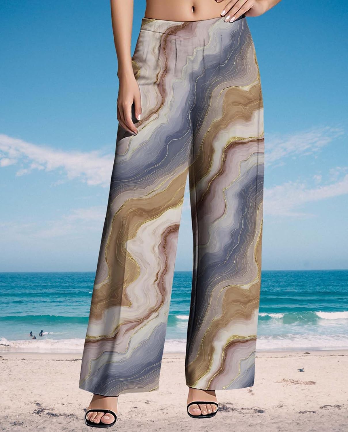 Womens High Waisted Pants 2025 Summer Wide Leg Oversize Pattern Print Loose Fit Beach Vacation Lounge Sweatpants - Image 3