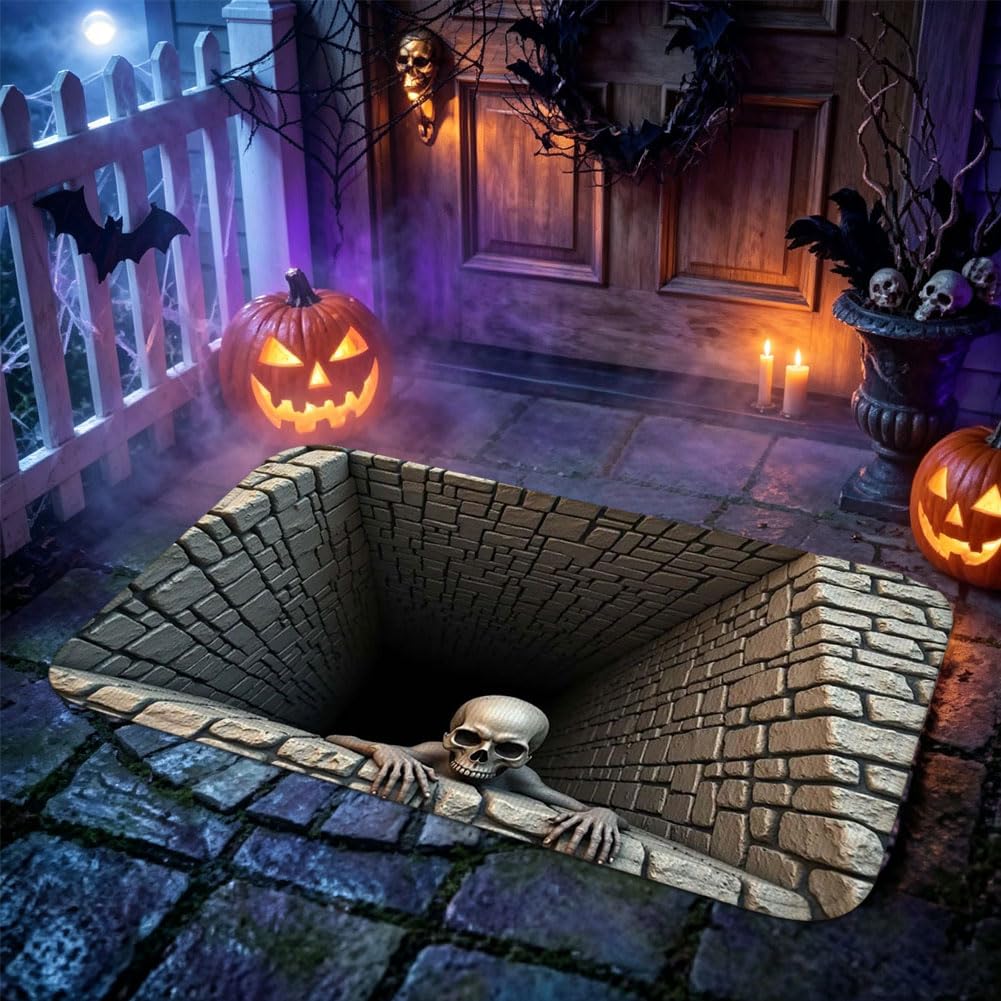 JOYWU Novelty Halloween 3D Optical Illusion Mat,Scary Halloween Entry Rug