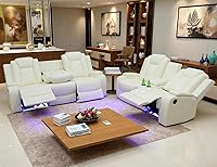 Vista 27 de Juego de Sofá Reclinable Eléctrico, Sofá Seccional de Cuero Negro de 3 Piezas, Juegos de Muebles de Sala de Estar con Luz LED, Juegos Reclinables