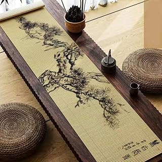 Asian Style Bamboo Table Runner, Ancient Chinese Paintings Zen Table Mat, Table Cover for Kitchen Dining Bedroom Decoration (Pine Tree, 12"x48")