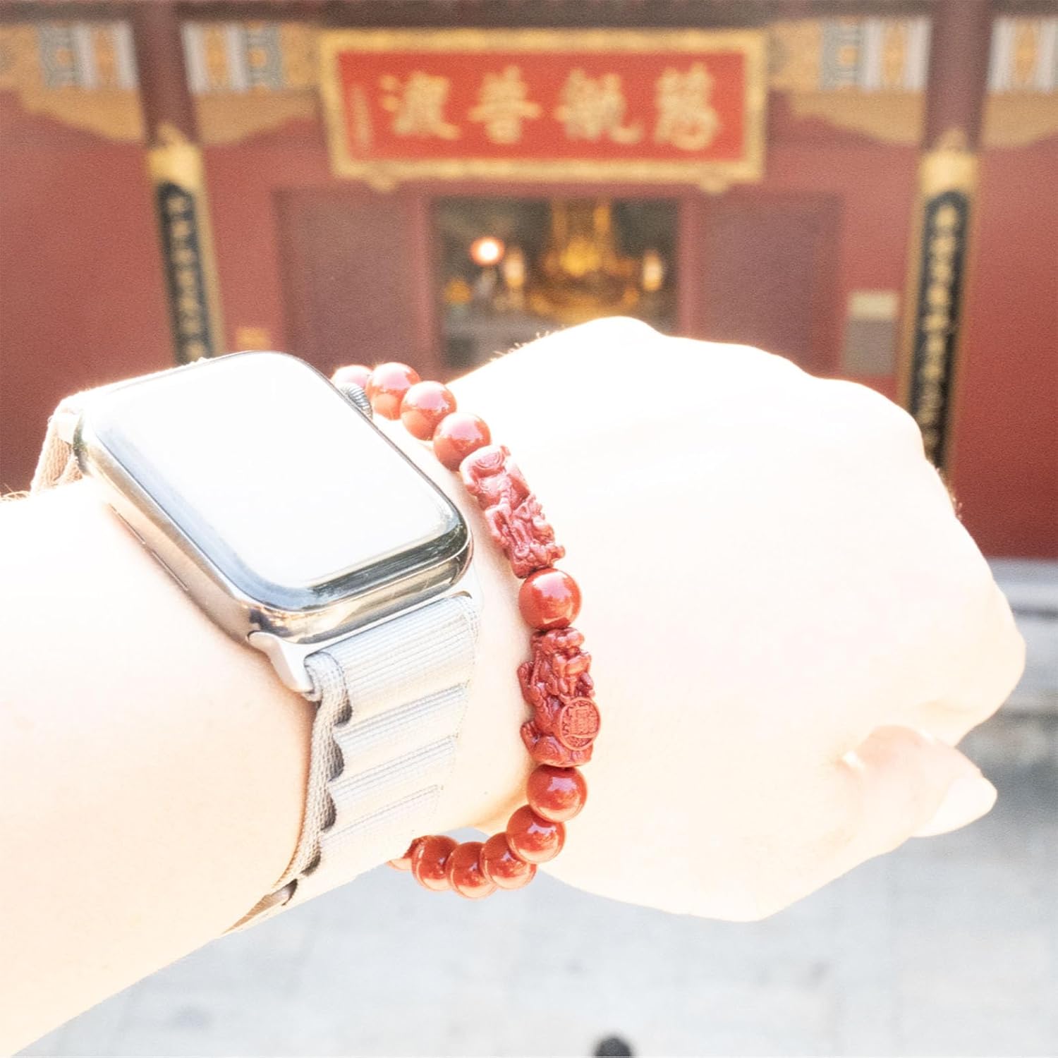 Feng Shui Bracelet Cinnabar Bracelet, Cinnabar PiXiu Bracelet Prayer Beads Dragon Protection Bracelet for Men Women, Red Bead Bracelets Jewelry Gifts Meaning to Attract Wealth and Good Luck