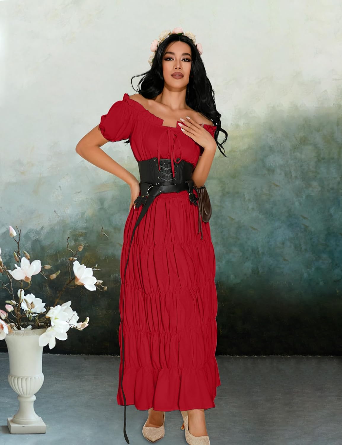 GERVAISE Womens Renaissance Costume Medieval Fairy Dress Victorian Irish Outfits 7pcs - Image 4