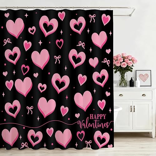 Mocsicka Valentines Shower Curtain - Cute Bow Sweet Hearts Shower Curtain, Water