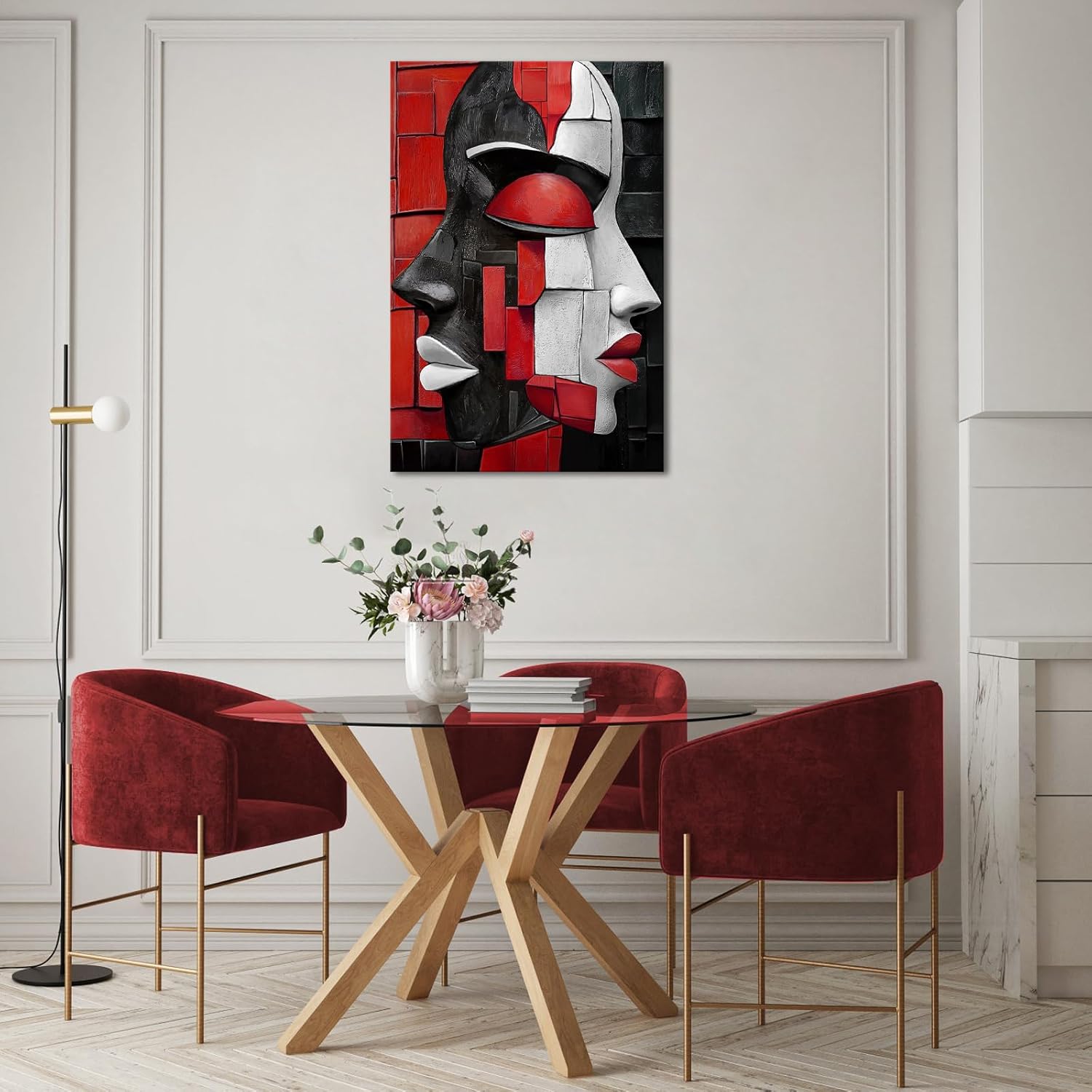 LyerArtork African American Canvas Wall Art Black and White Red Modern Abstract Portrait Face Picture Prints Neutral Artwork Wall Decor for Living Room Bedroom Office 24x36 inch