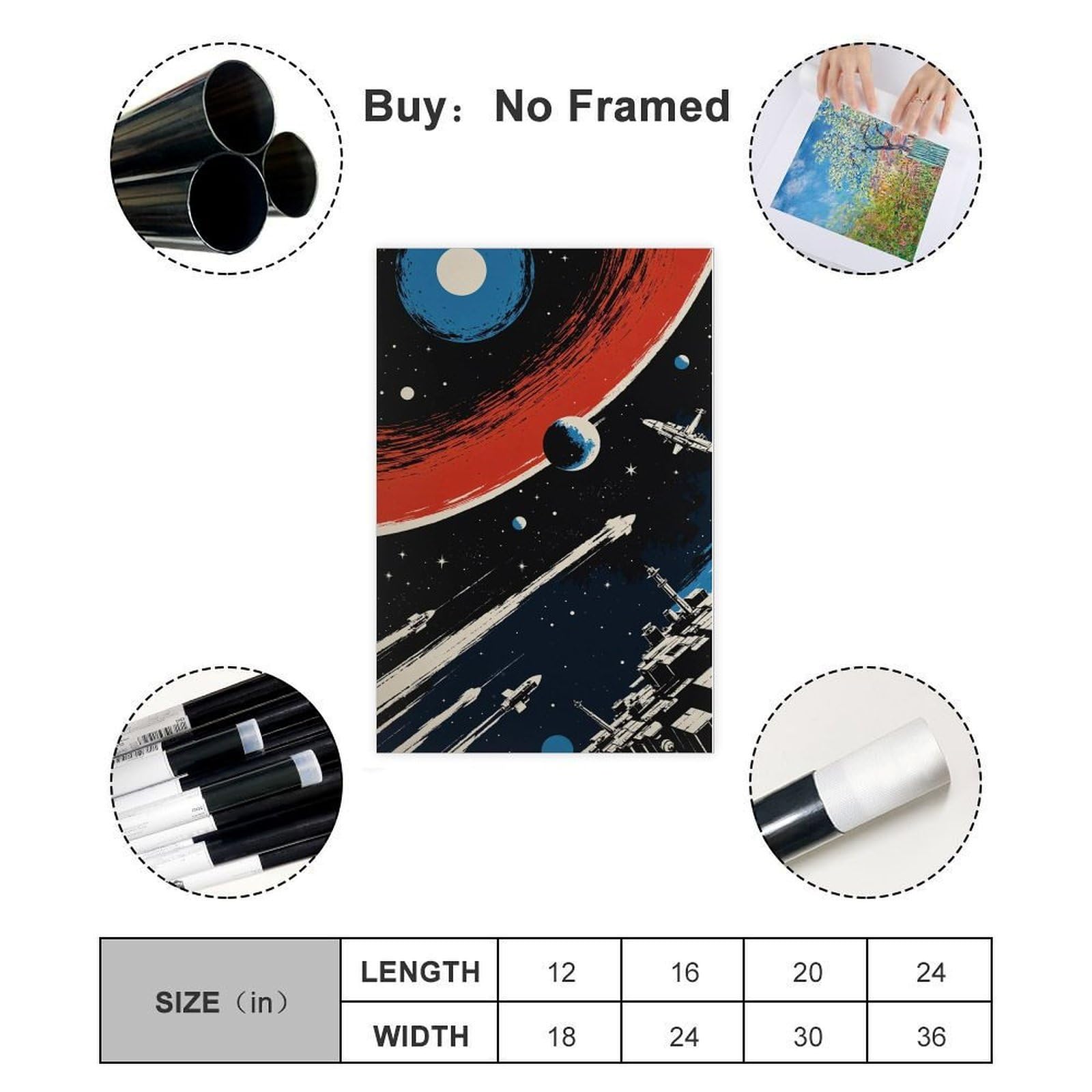 Poster su tela, stile retrò, avventura spaziale, fantascienza, decorazione per camera da letto, ufficio, stanza, regalo, 60 x 90 cm