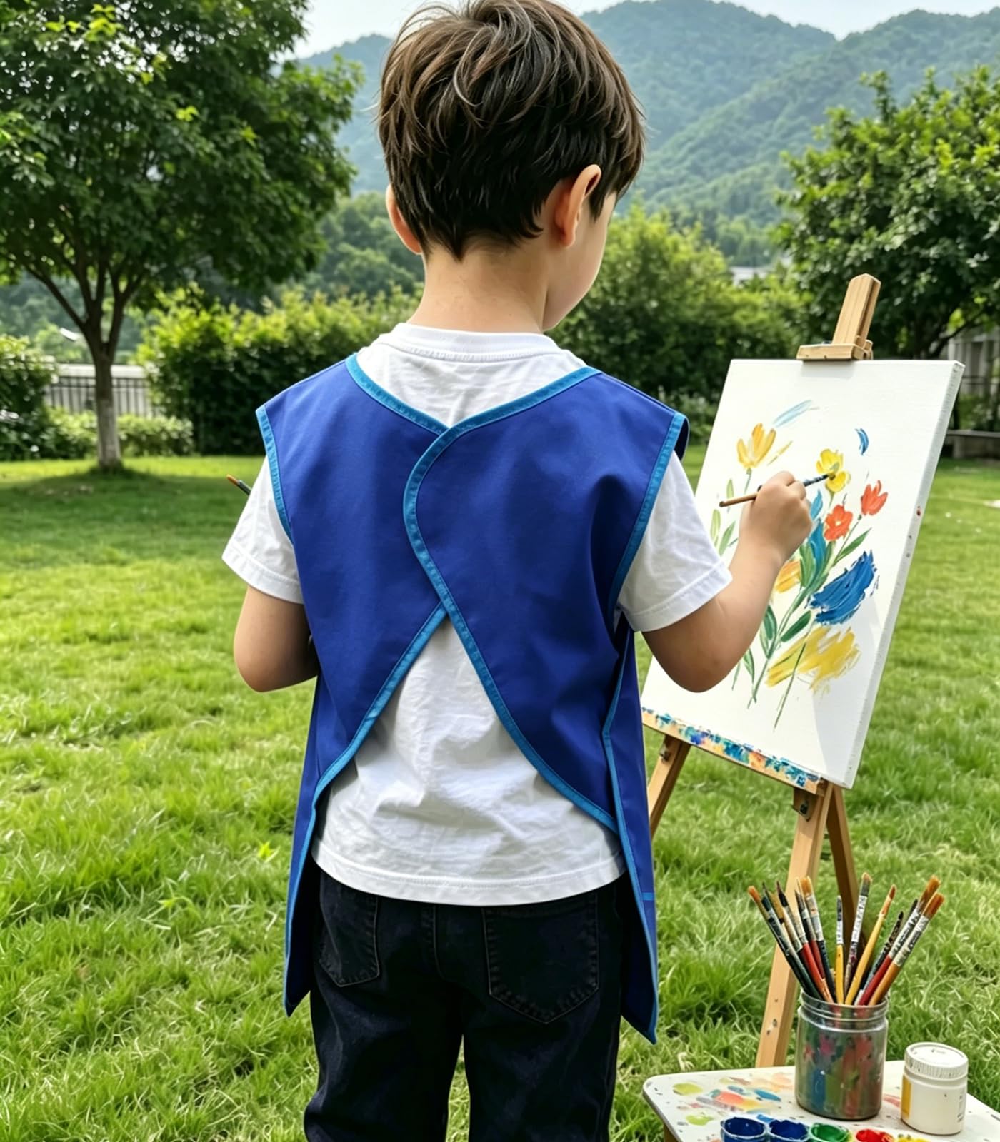 Grembiule per bambini, senza maniche, con 3 ampie tasche, per bambini, per cucinare e dipingere