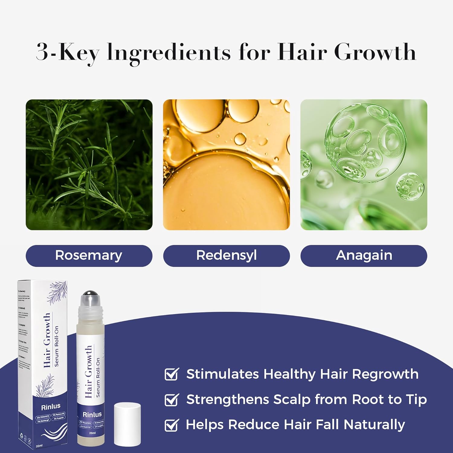 Hair Growth Serum Roll On,3% Rosemary, 6% Batana oil,3% Redensyl & 2% Anagain| No-Rinse, Fast-Absorbing | For Thinning Hair & All Hair Men & Women (2 Pcs) - Image 2