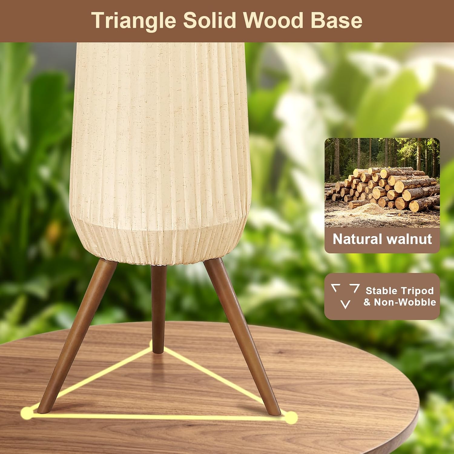 61'' Oatmeal Fabric Pleated Floor Lamp, Walnut Wood Tripod Base thumbnail