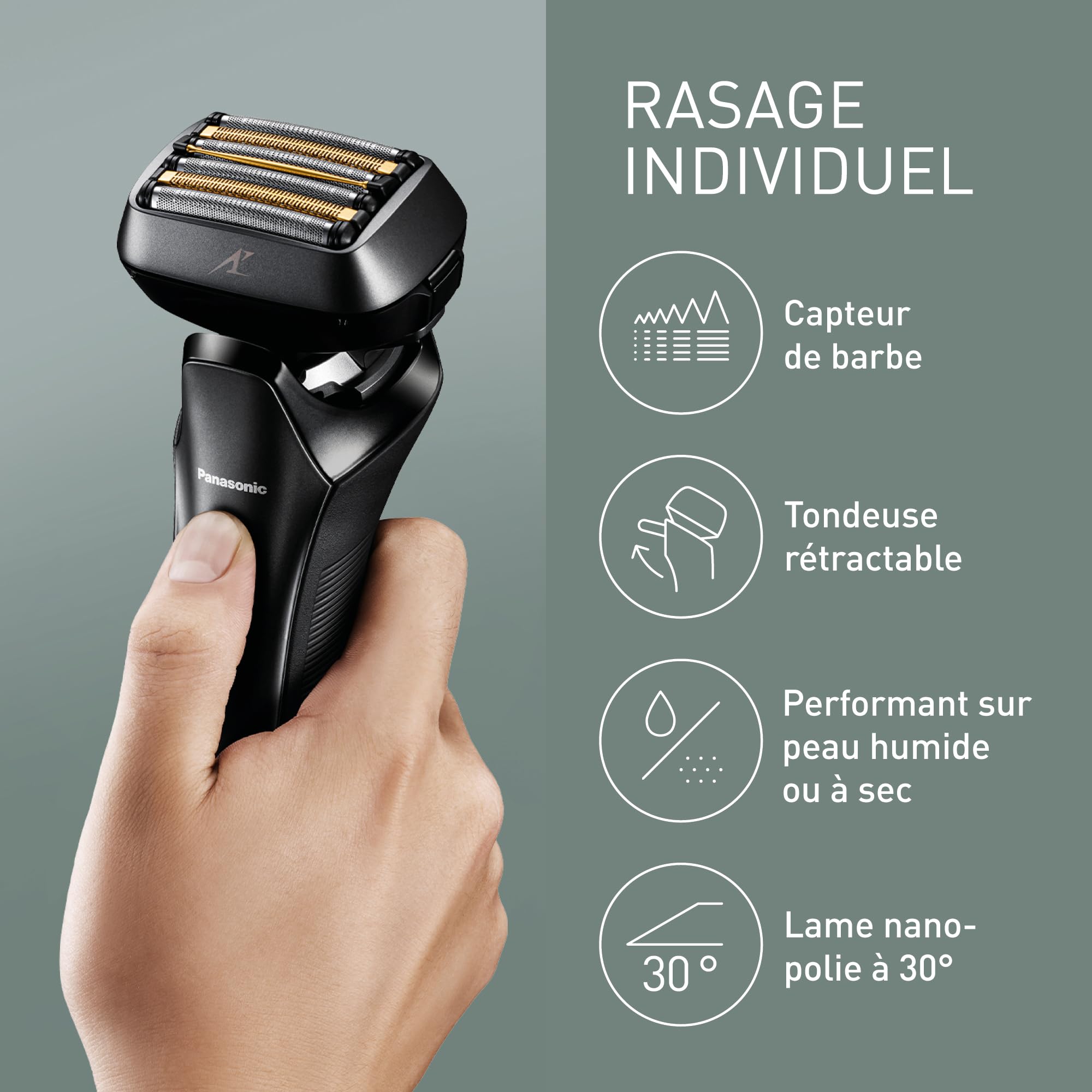 Panasonic ES-LS6A-K803 Rasoir Électrique pour Hommes Peau Sèche et Humide 6 Lames, sans Fil de Qualité Supérieure, Capteur de Barbe Réactif, Lames en Acier Japonais, tête Multi-Flex 22D, Noir Mat