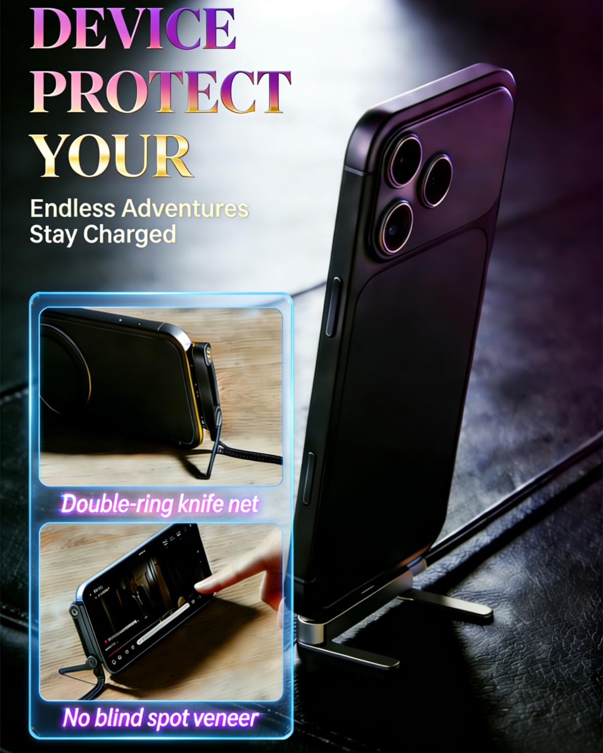 2-in-1 Invisible Holder Charger Cable – Fast Charging Cord with Built-in Phone Stand, 240W Super Fast Charging Cord with Built-in Folding Phone Stand, Type-C Cable for iPhone Gaming (3PCS)