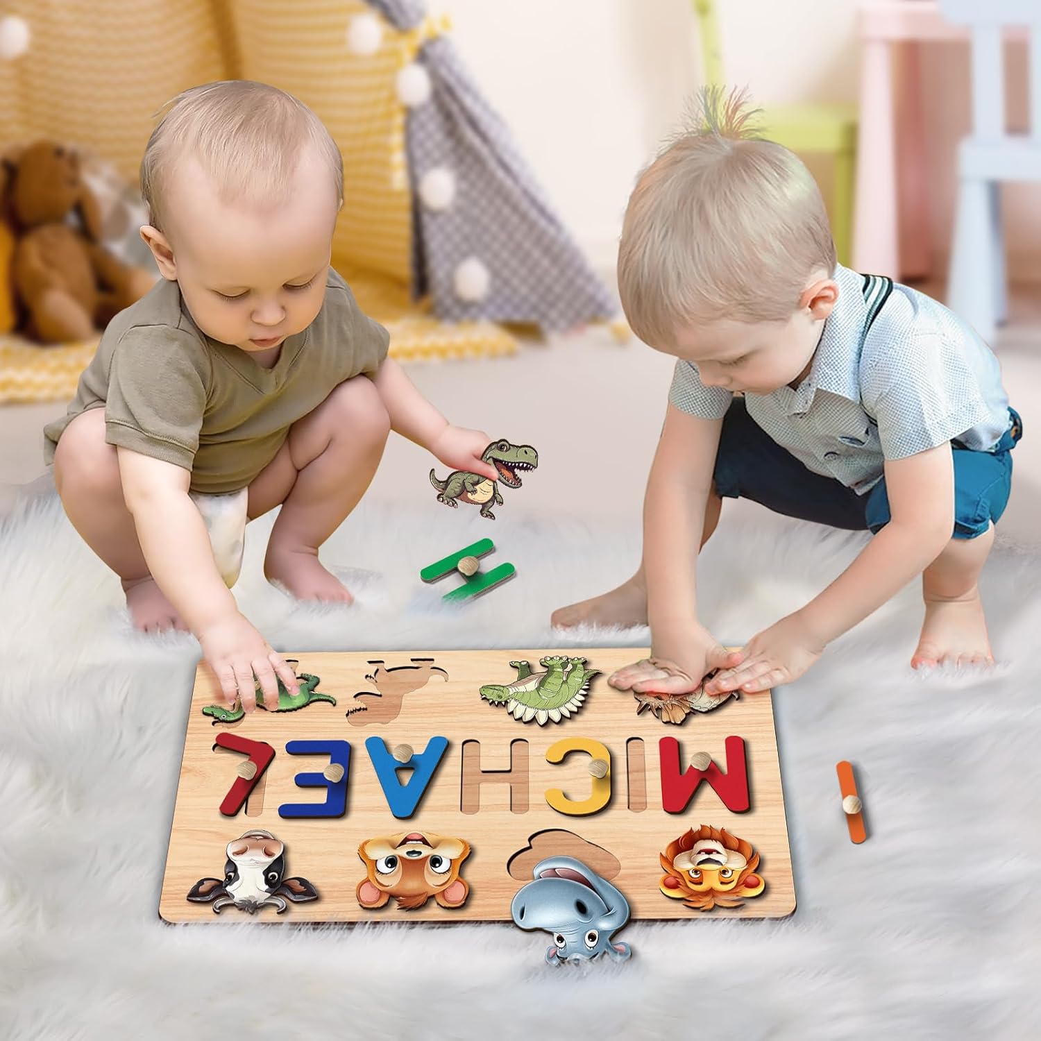 Name Puzzle for Kids Personalized Name Puzzles for Toddler Baby Easter Gifts Wooden Custom Baby Name Puzzle Gifts Toys for 1 2 3 Year Old Boys Girls 1st Birthday Gifts for Babies Toddlers