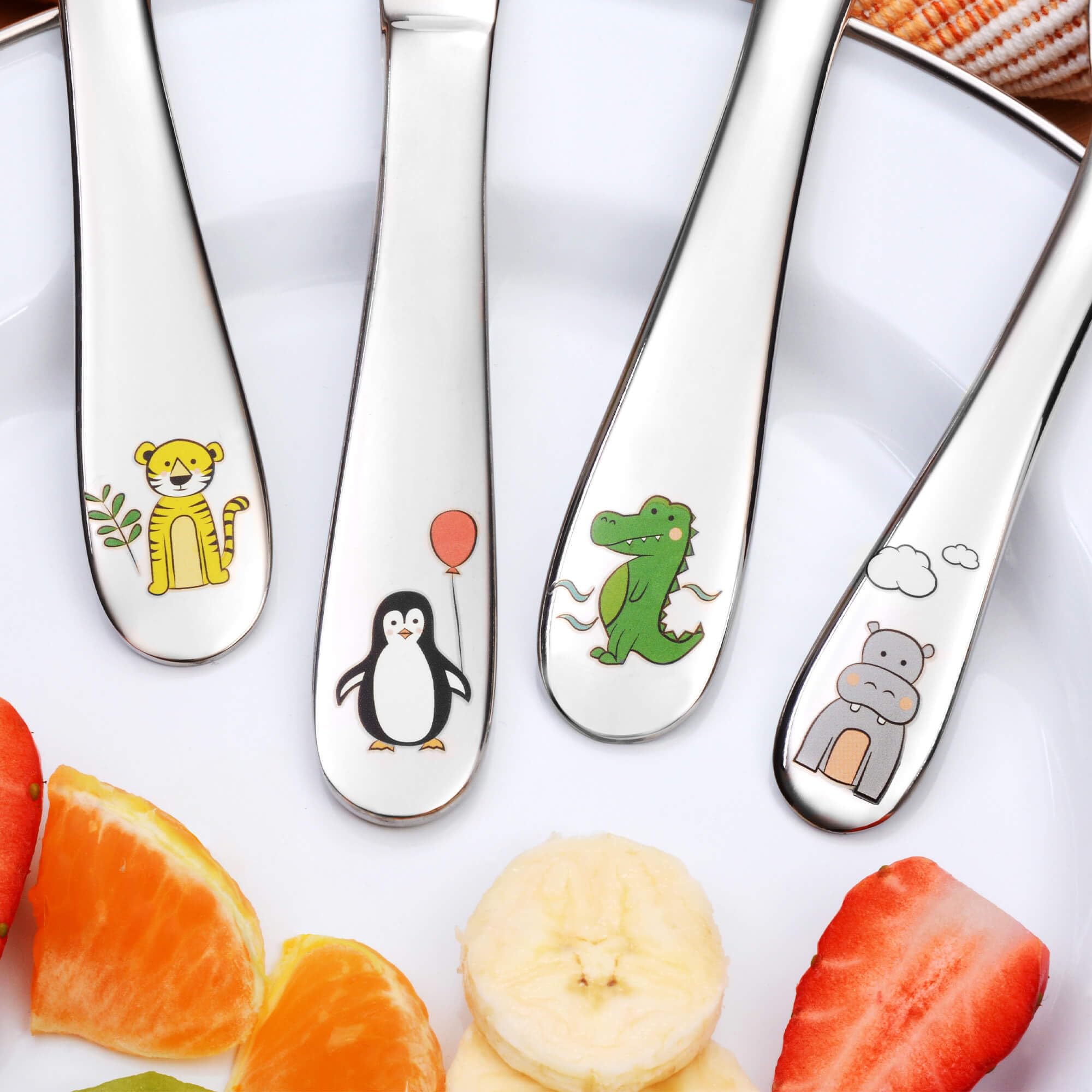 GRÄWE Kindermesser 17 cm, 6-teilig, Kinderbesteck Set, Edelstahl Besteckset, Messer für Kinder, für Mädchen, für Jungen, Motiv Pinguin