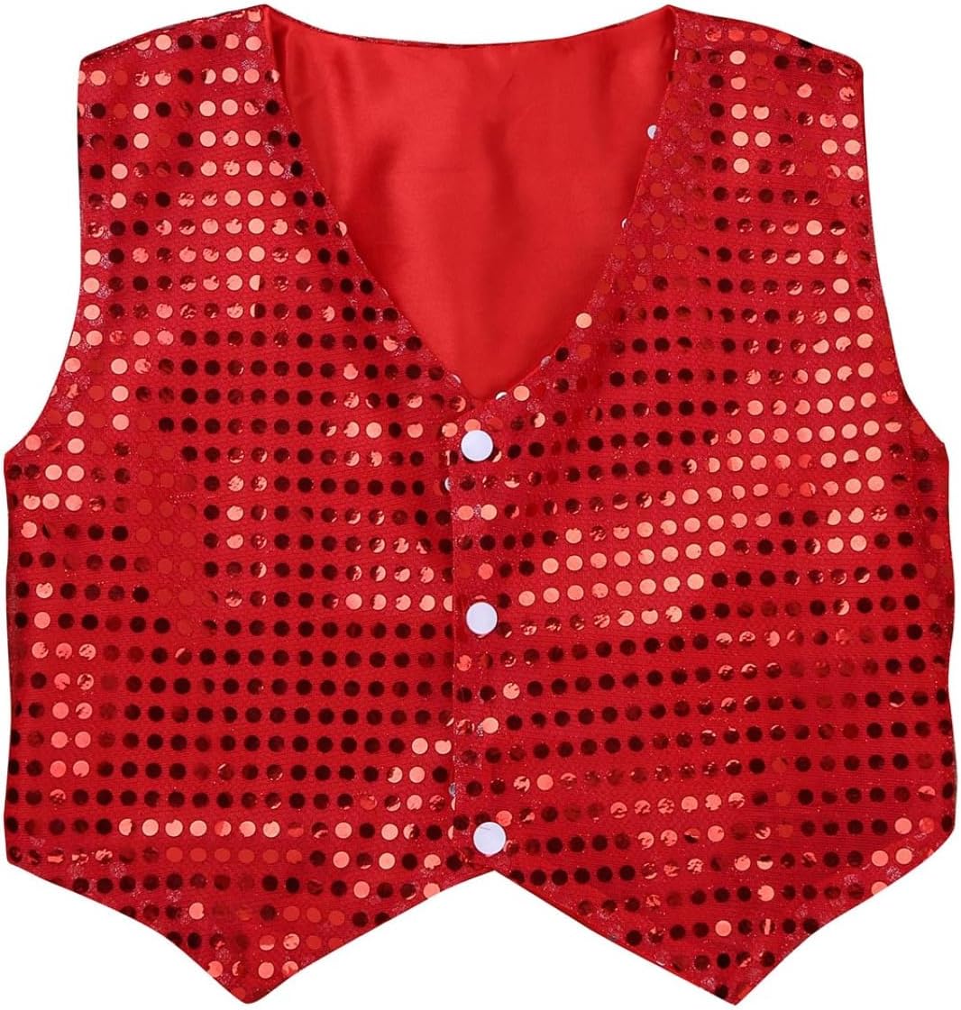 Jugaoge Sequins Waistcoat for Kids Girls Boys Sleeveless Vest Tops Jazz Hip-hop Street Dance Performance Dancewear